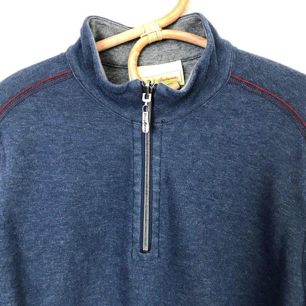 Tommy Bahama Knit 1/4 Zip Long Sleeve Pullover Sweater Shirt Blue Mens Large